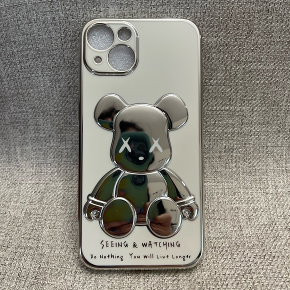 Electroplate Silver Violent Bear in White Background iPhone Case - Picture 5 of 11